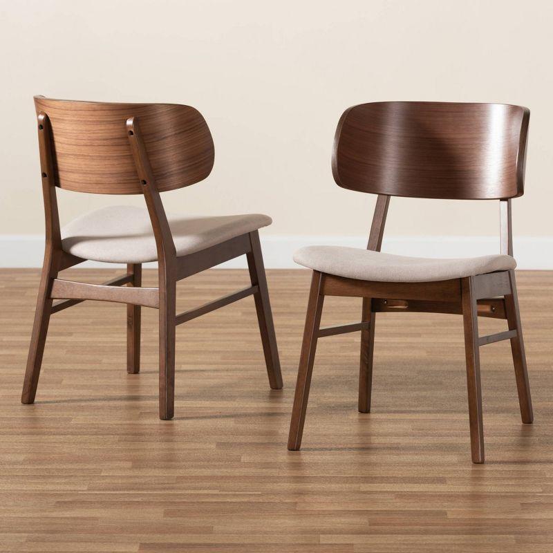 2pc Alston Fabric Upholstered Wood Dining Chair Set Beige/Walnut Brown - Baxton Studio