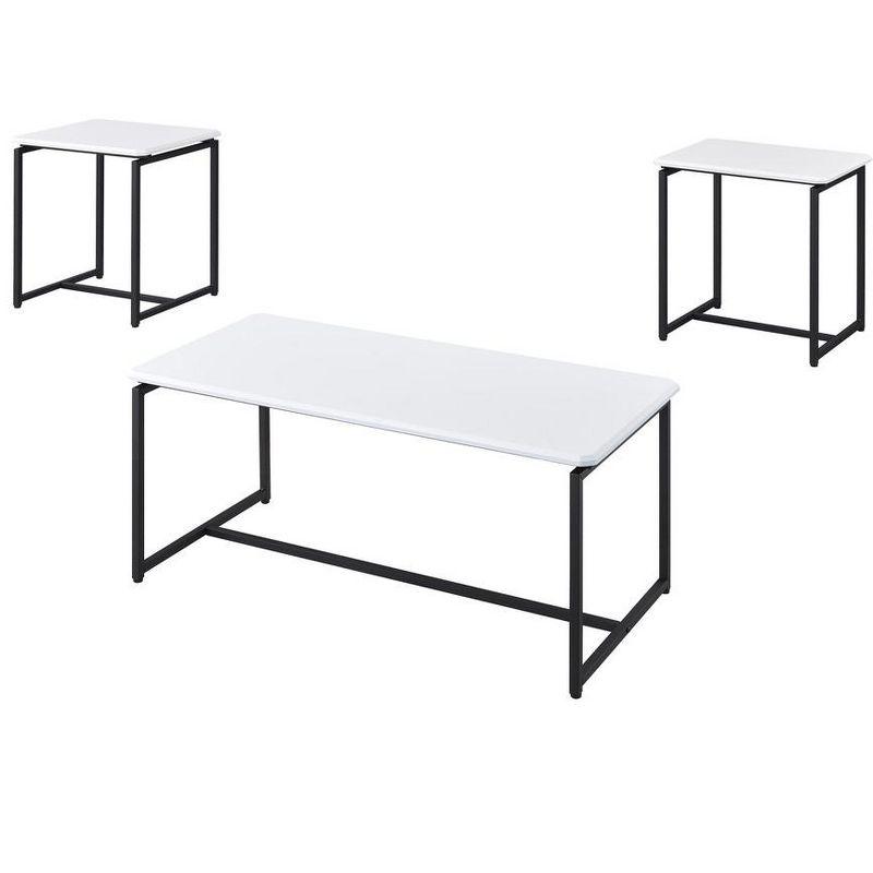 HOMLUX 3 PCS Coffee Table Set Sofa Side Table with 2 Square End Table,White