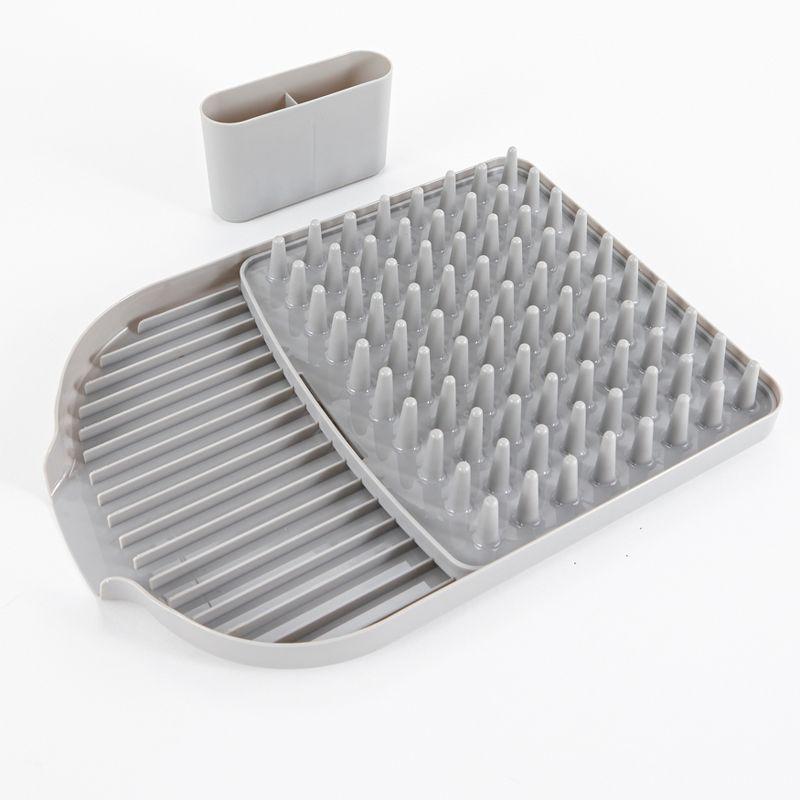 Gray Polypropylene 3-Piece Dish Drying Rack with Flatware Holder