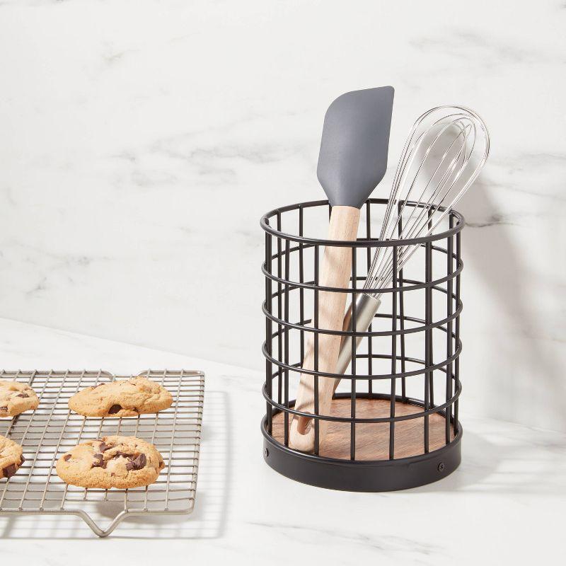 Iron and Mangowood Wire Utensil Holder Black - Threshold™: Kitchen Utensil Caddy, Silverware Storage, 6.6" Height