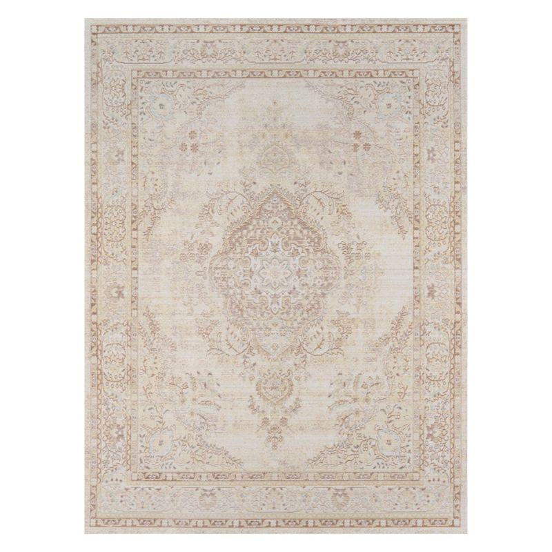 5'3"X7'3" Medallion Loomed Area Rug Ivory - Momeni: Modern Polyester Carpet, Low Pile, Indoor Use, Rectangle Shape