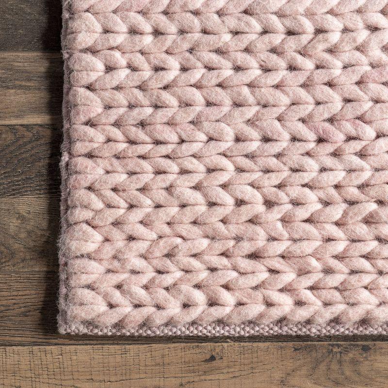 Nuloom 4x6 Penelope Wool Braided Handmade Indoor Area Rug, Pink, Solid Rustic Farmhouse Style, For Bedroom, Living Room, Hallway, Entryway