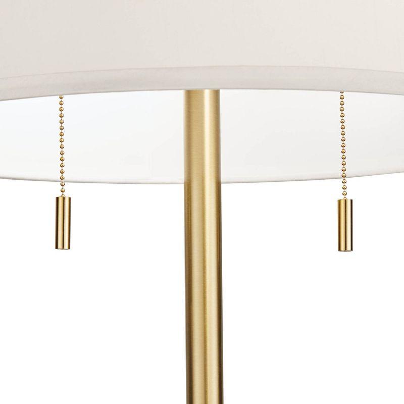 Gold Metal Floor Lamp with White Linen Shade and Marble Base