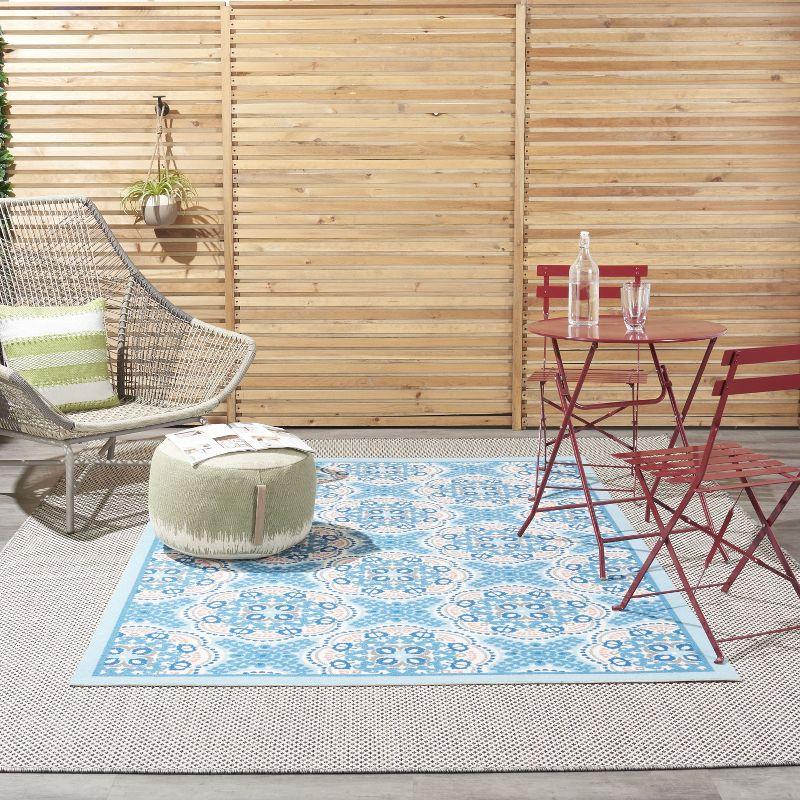 Floral Blue Outdoor Area Rug