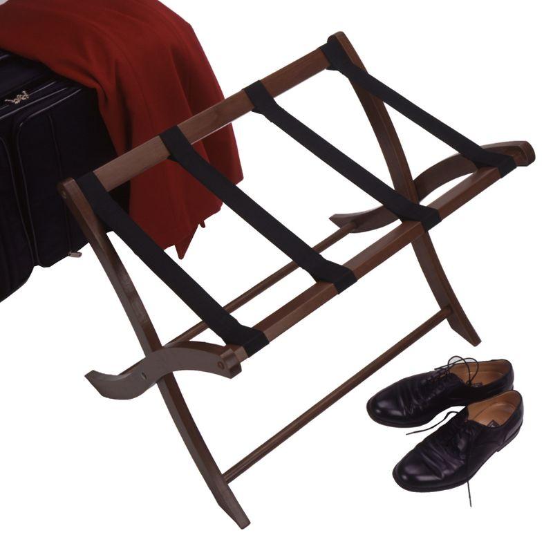 Winsome Walnut Wood Foldable Luggage Rack with Black Straps