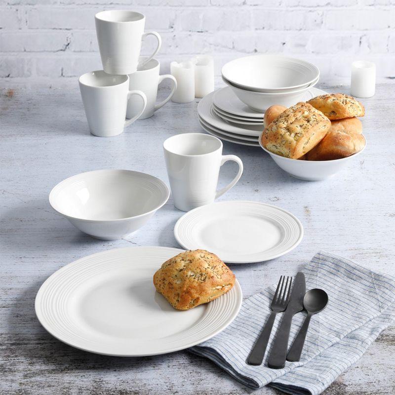 White Ceramic 16-Piece Dinnerware Set with Embossed Design