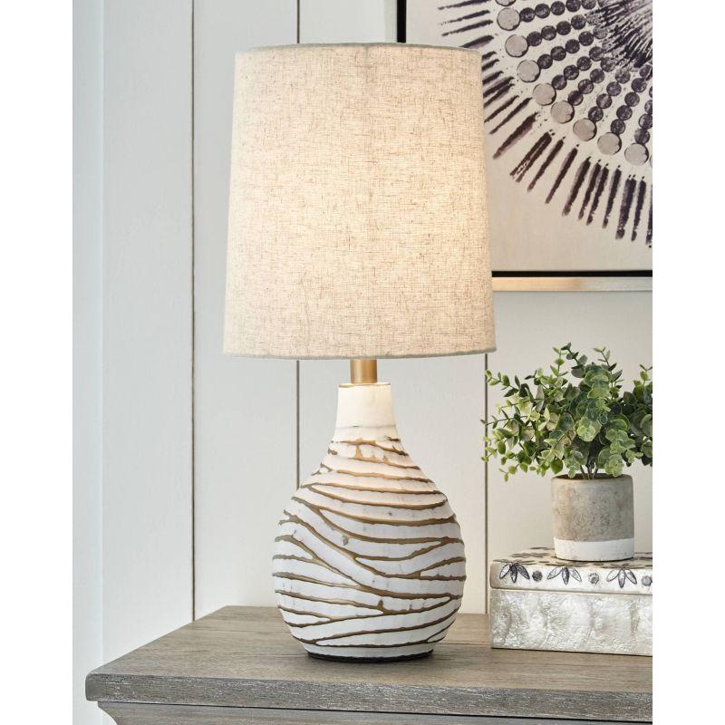 Aleela Table Lamp White/Gold - Signature Design by Ashley: Metallic Antiqued Finish, Drum Shade, 22.25" Height