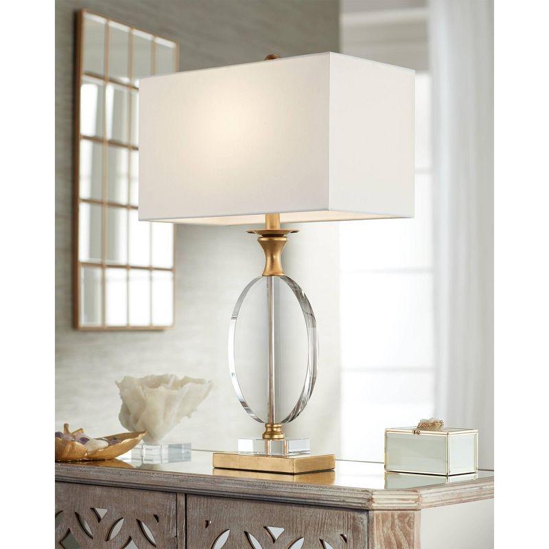 Vienna Full Spectrum Valerie Modern Table Lamp 28" Tall Gold Clear Crystal Glass White Rectangular Shade for Bedroom Living Room Bedside Nightstand