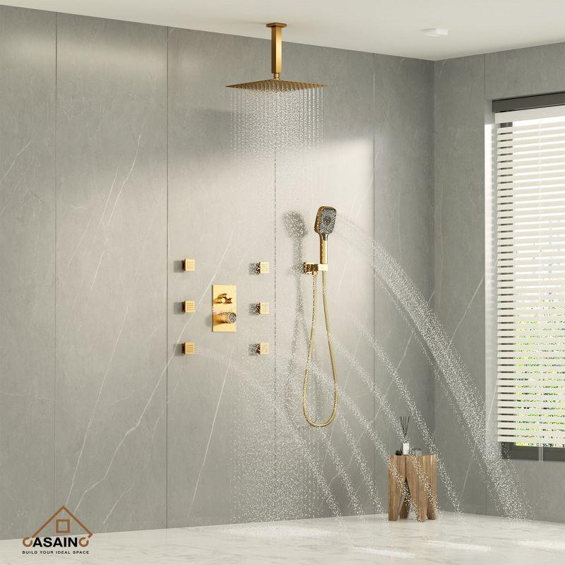 Rainfall Symphony 12inch 3-Function Dual Shower Head Thermostatic Shower System with 3 Sprays Handheld