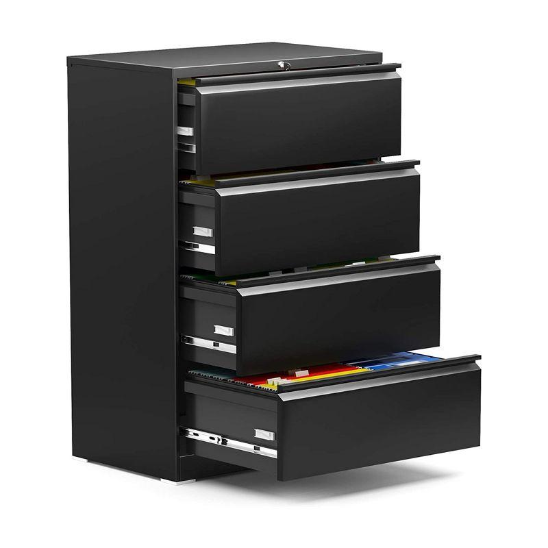 Black Lockable 4-Drawer Lateral Filing Cabinet