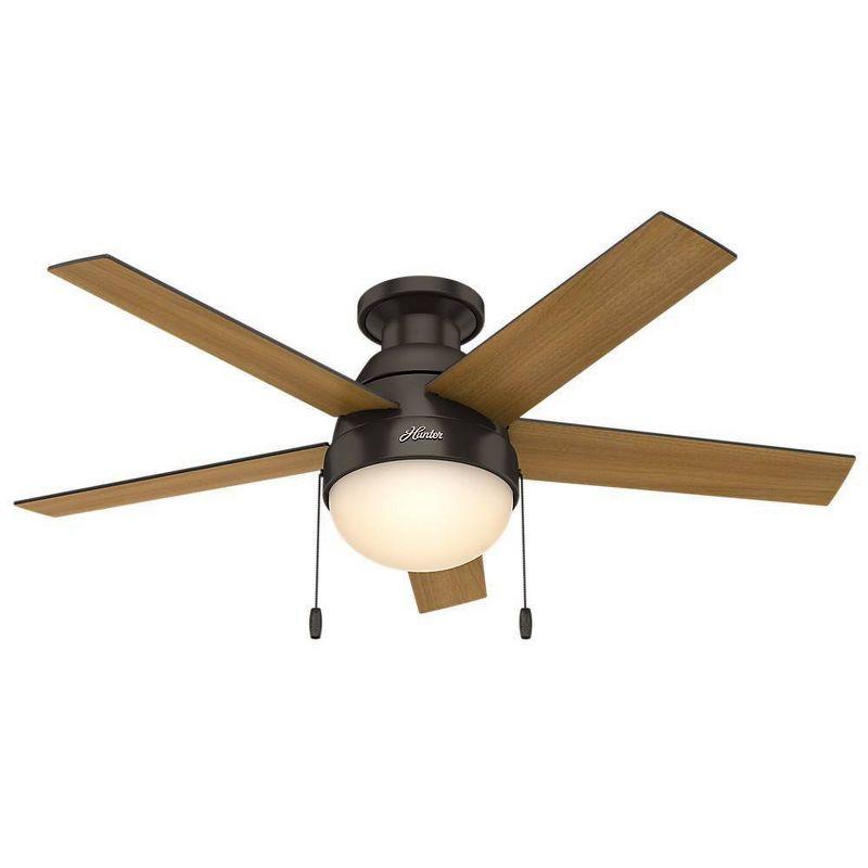 46" Anslee 5 - Blade LED Flush Mount Ceiling Fan with Pull Chain and Light Kit Included