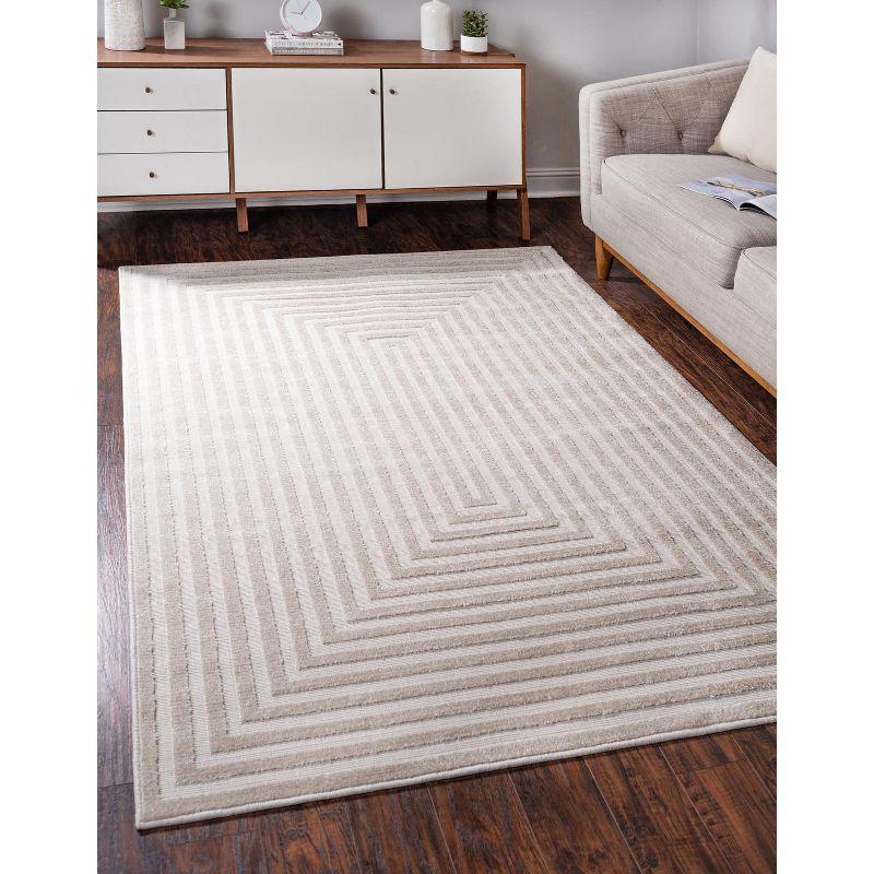 Beige Geometric 5' x 8' Synthetic Outdoor Area Rug