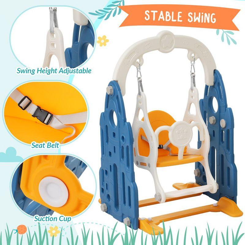 Toddler Slide Swing Set 4 in 1 Freestanding Slide Climber Playset with Basketball Hoop for Indoor Outdoor Playground Blue