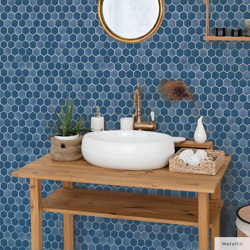 Tempaper & Co.® Hexagon Tile Removable Peel and Stick Wallpaper, Shades of Sapphire, 28 sq. ft.: Vinyl, Self-Adhesive, Geometric Design
