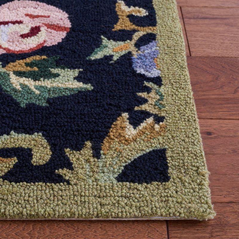 Black Floral Hand-Knotted Wool Area Rug, 3'9" x 5'9"