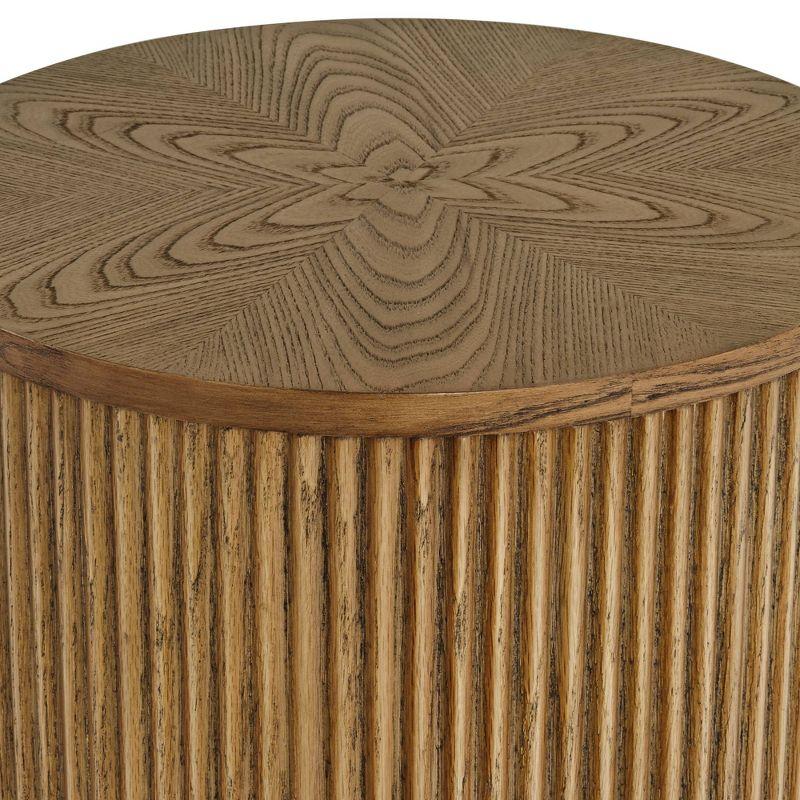 Studio 55D Perch Farmhouse Rustic Natural Oak Wood Round Accent Side End Table 17 3/4" Wide Brown Ridges Base for Living Room Home