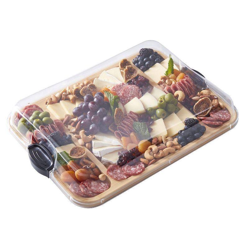 Farberware 12"x16" Build-a-Board Charcuterie 3 pocket Bamboo Board with Locking Lid/ Black Handle