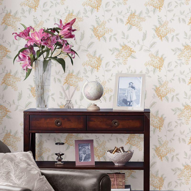 Apricot and White Floral Non-Woven Removable Wallpaper