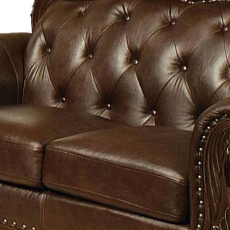 70" Anondale Sofa Espresso Top Grain Leather Match and Cherry Finish - Acme Furniture: Luxurious Loveseat, Nailhead Trim, Includes Accent Pillow