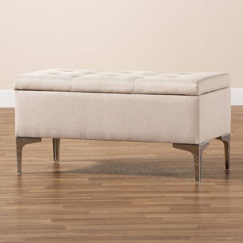 Mabel Fabric Upholstered Metal Storage Ottoman Silver - Baxton Studio