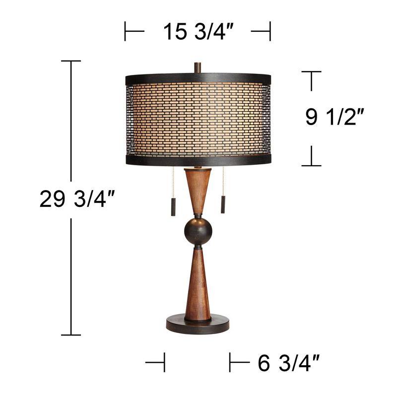 Franklin Iron Works Hunter Modern Rustic Farmhouse Table Lamp 29 3/4" Tall Cherry Wood Bronze Metal Double Drum Shade for Bedroom Living Room House