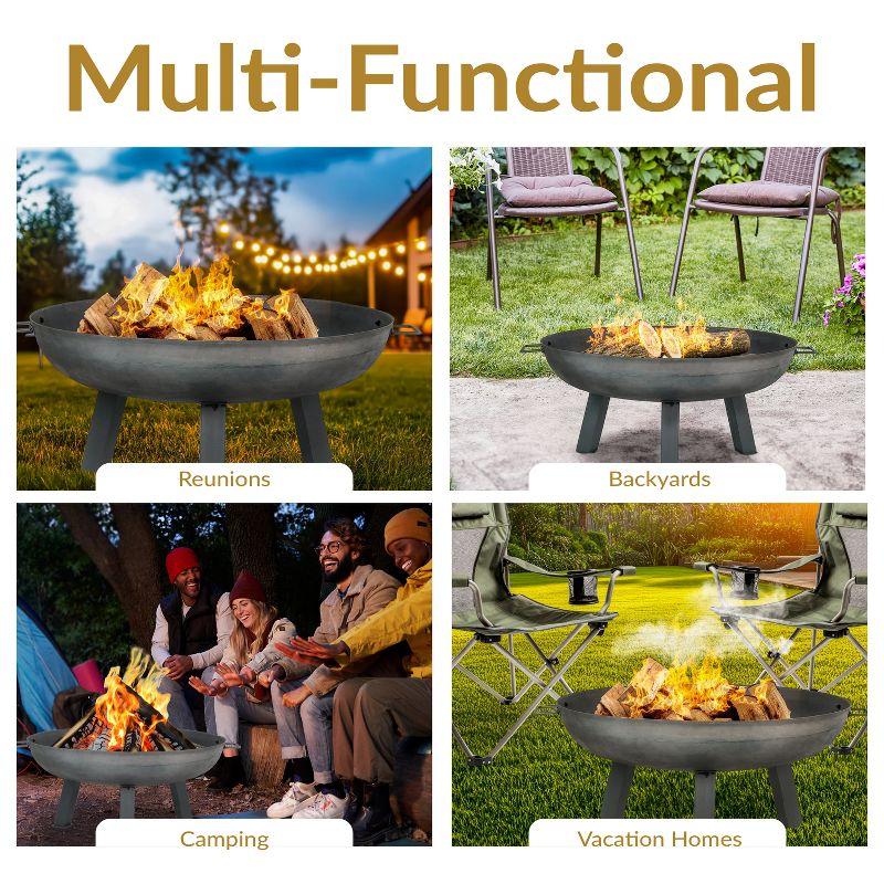 SunnyDaze Decor Union Round Wood-Burning Steel Finish Cast Iron Outdoor Raised Fire Pit Bowl
