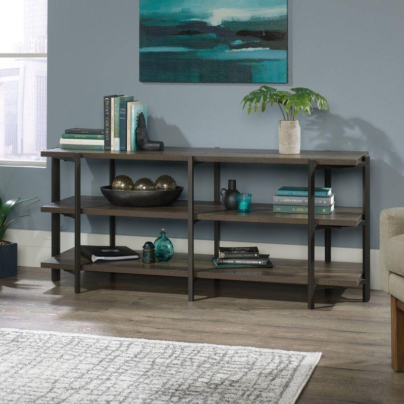 North Avenue TV Stand for TVs up to 54" Smoked Brown - Sauder: Durable Metal Frame, Open Shelving