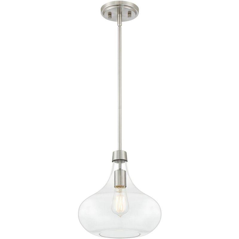 Possini Euro Design Brushed Nickel Mini Pendant 11" Wide Farmhouse Rustic Clear Glass Fixture for Dining Room Living House Home Foyer Kitchen Island