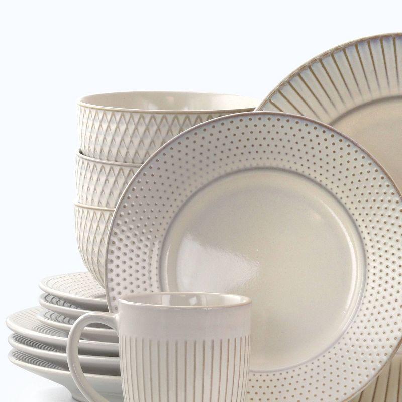 16pc Stoneware Minimalist Dinnerware Set White - Elama