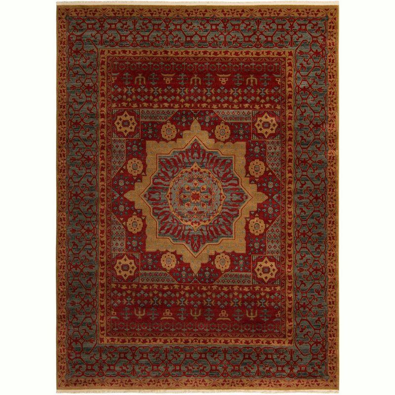 Red and Beige Rectangular Synthetic 9' x 12' Area Rug