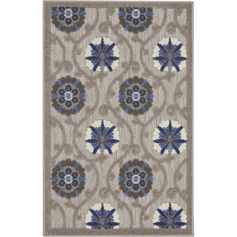 Nourison Aloha Contemporary Floral Flatweave High-Low Indoor Outdoor Area Rug Grey/Blue 2'8" x 4'