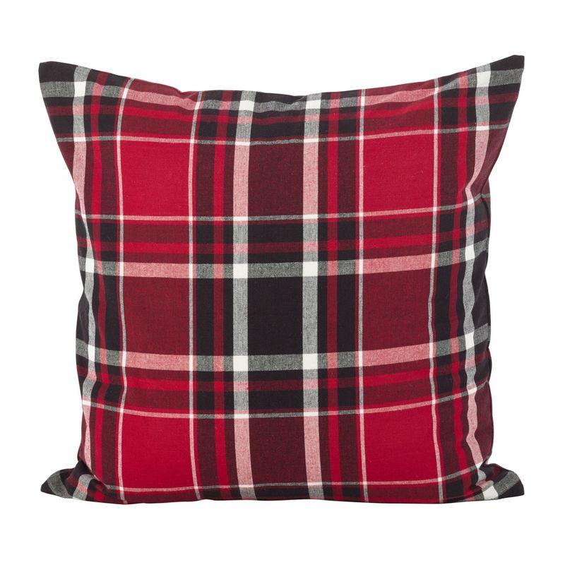 Red Tartan Plaid Cotton Down Filled Square Pillow, 20"