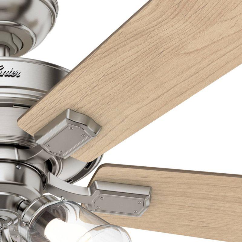 Hunter Fan 52" Crestfield Ceiling Fan (Includes LED Light Bulb) Nickel: 5-Blade, 3-Speed, Reversible Motor, Glass Shades