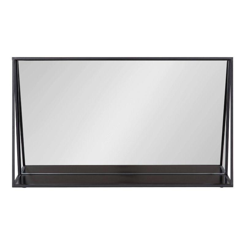 28" x 16" Lintz Metal Framed Decorative Wall Mirror with Shelf Black - Kate & Laurel All Things Decor