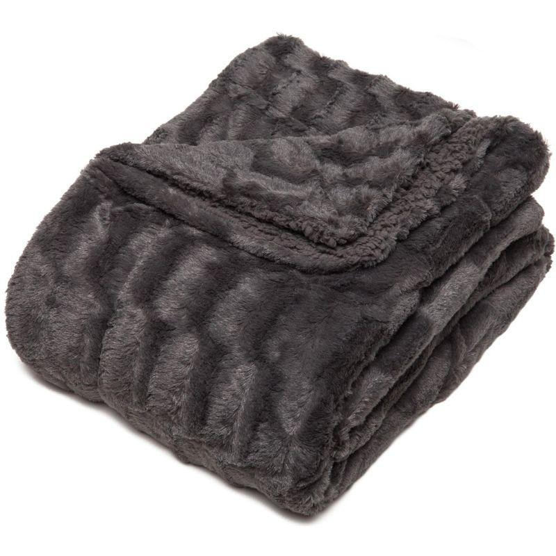 Chanasya Wolf Faux Long Fur Throw Blanket - Soft, Fuzzy Throw Blanket - 50" x 65” - Dark Gray