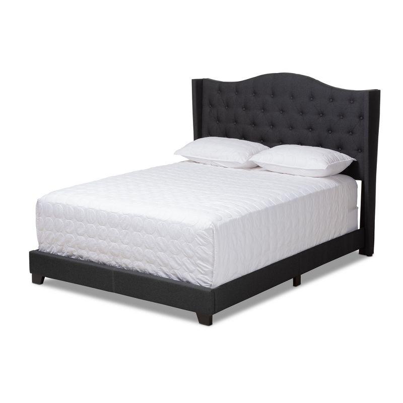 Charcoal Gray Queen Upholstered Bed with Tufted Headboard