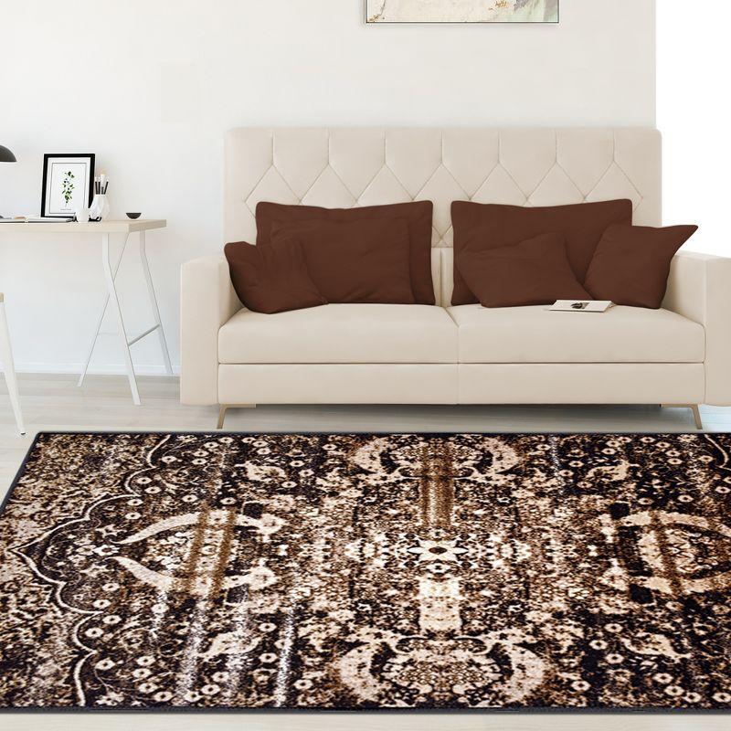 Ivory and Brown Medallion Non-Slip Washable Area Rug