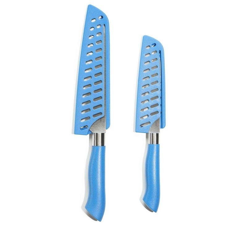 Eco-Friendly Blue High Carbon Stainless Steel Santoku Knife Set