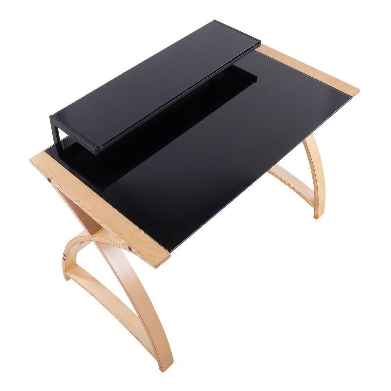 Brayden Studio® Bentley Mid-Century Modern Office Desk In Natural Wood And Black Glass By Lumisource