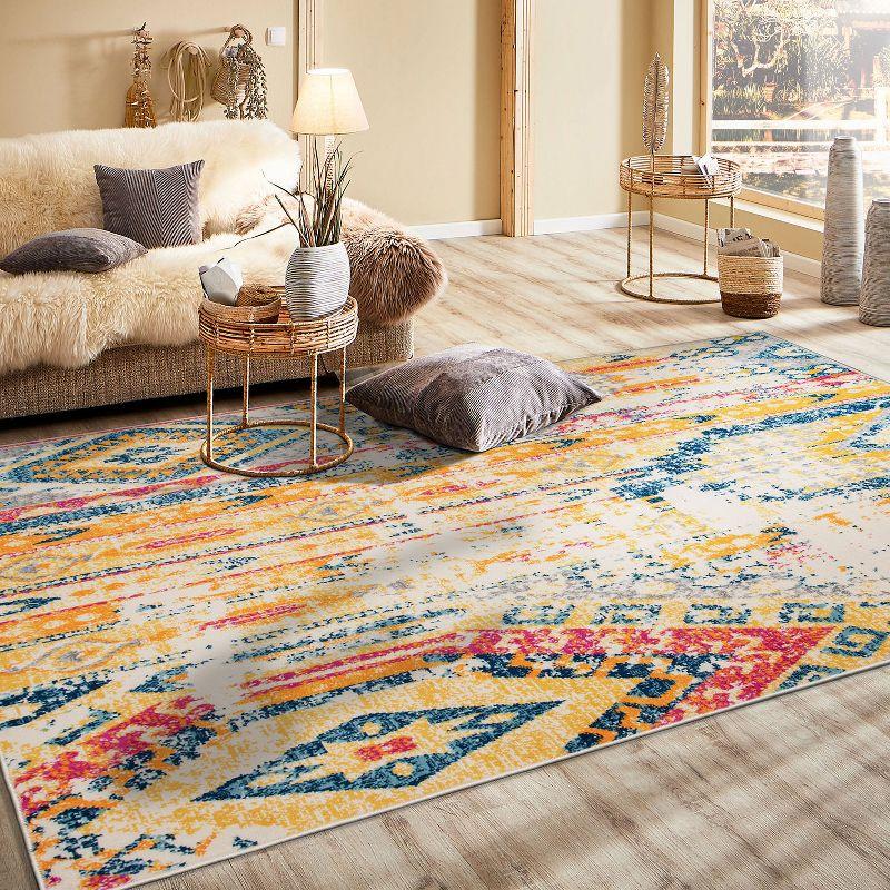 Multicolor Geometric Stain-Resistant Synthetic Area Rug 42" x 4"