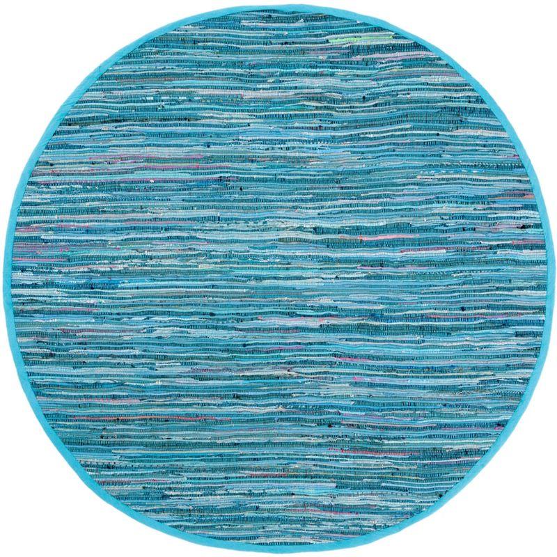 Rag Rug RAR121 Hand Woven Indoor Area Rug - 6' Round - Blue/Multi - Safavieh
