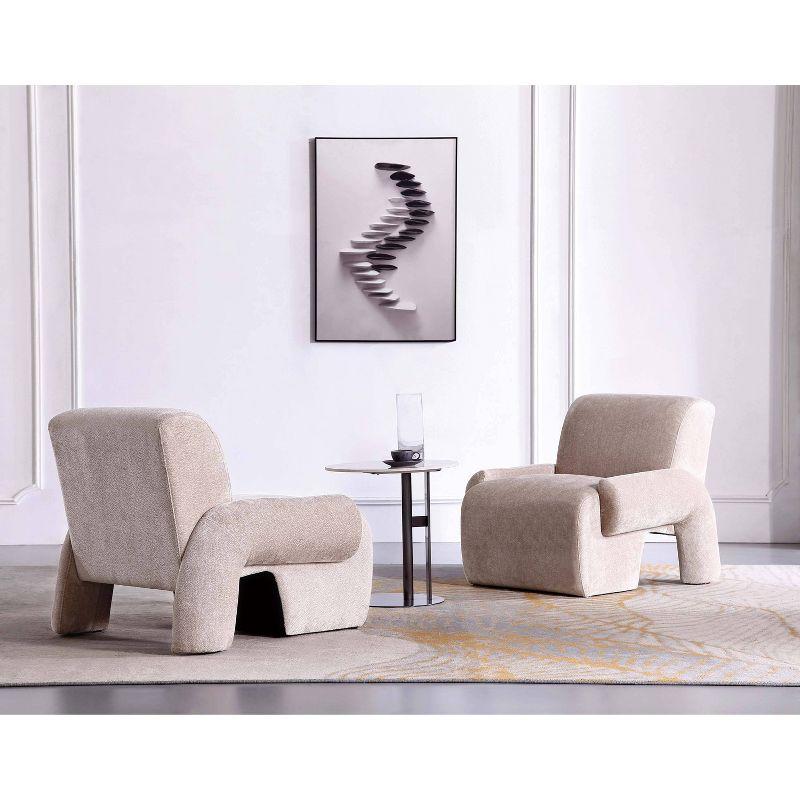 Beige Chenille Upholstered Accent Chairs with Pine Wood Base, Set of 2