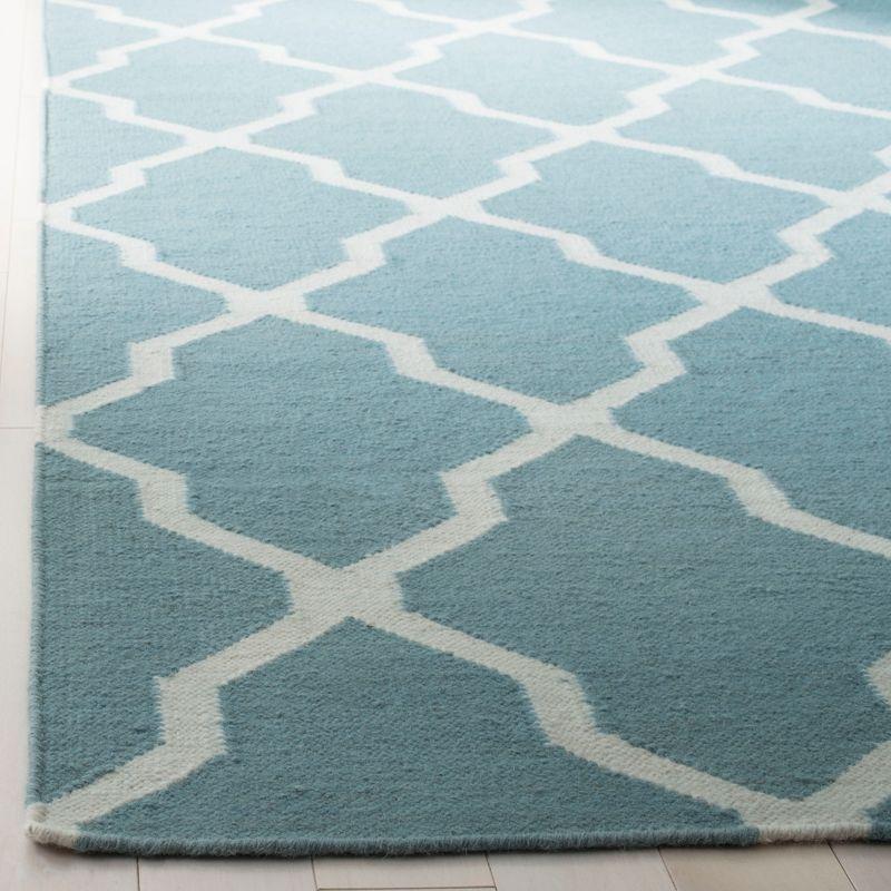 Dhurrie Hand Woven Flat Weave Wool/Cotton Geometric Rug in Light Blue/Ivory