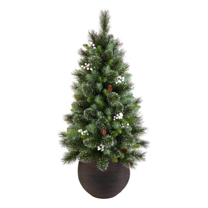 HGTV 4' Pre-lit Glittered Potted Crestwood Spruce Mini Artificial Christmas Tree with White Lights