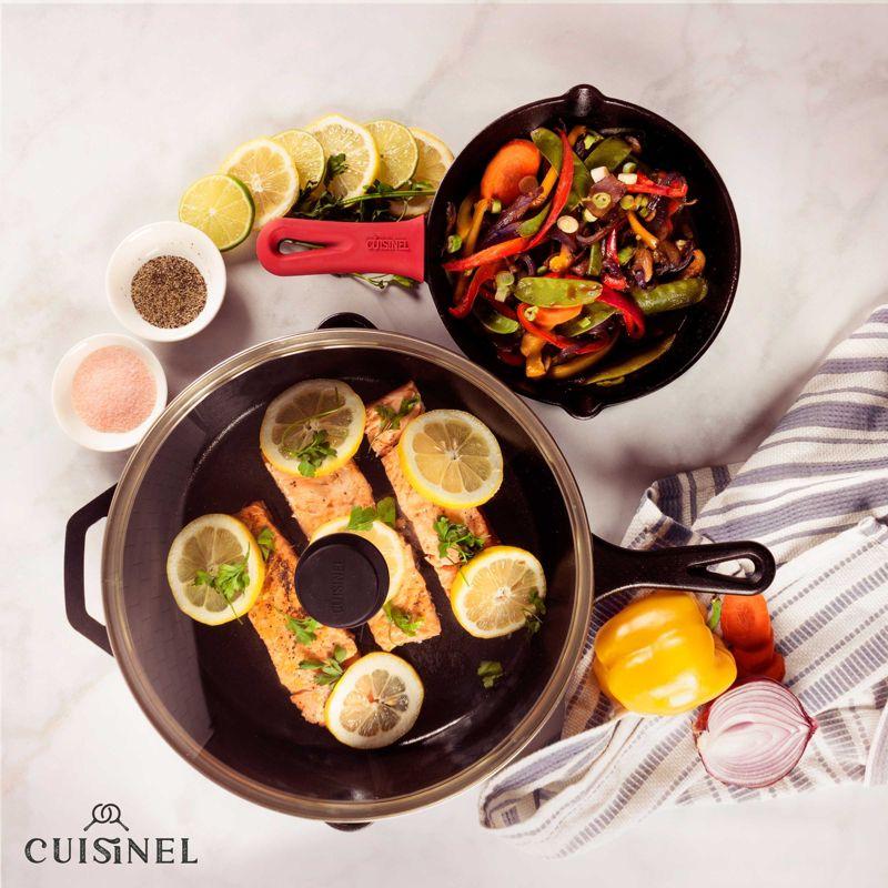 Cuisinel Cast Iron Skillet Set - 8" + 12"-Inch Frying Pan + Glass Lids