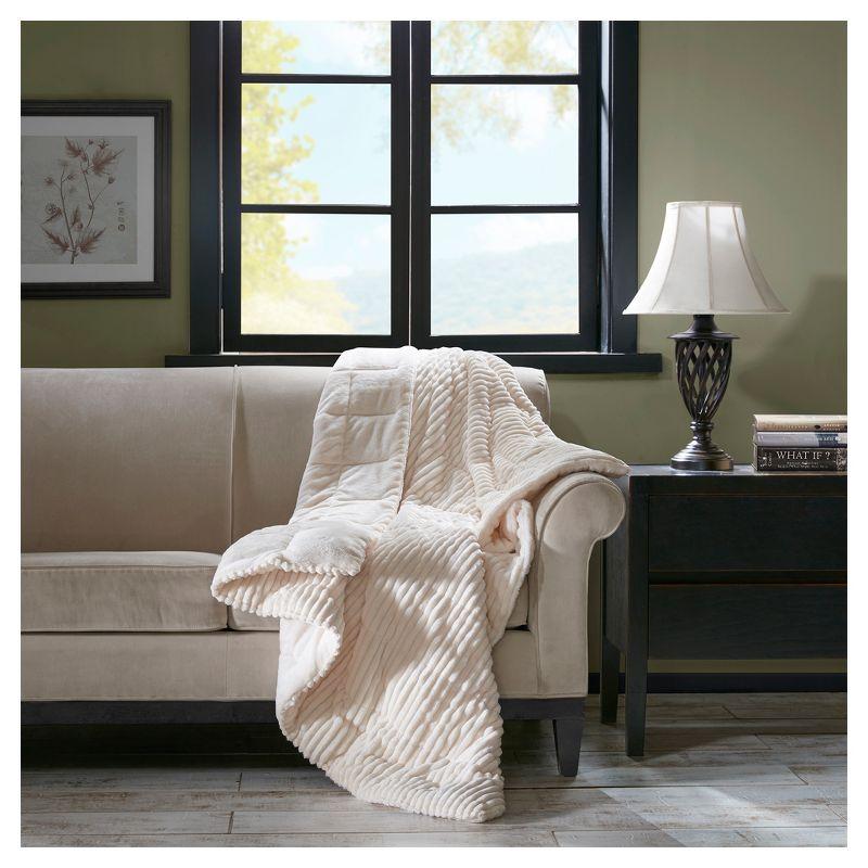 60" x 70" Ivory Ribbed Plush Down Alternative Throw