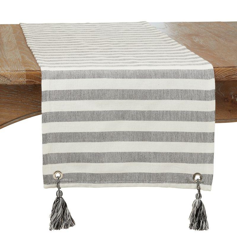 Black and White Striped Cotton Tassel Table Runner