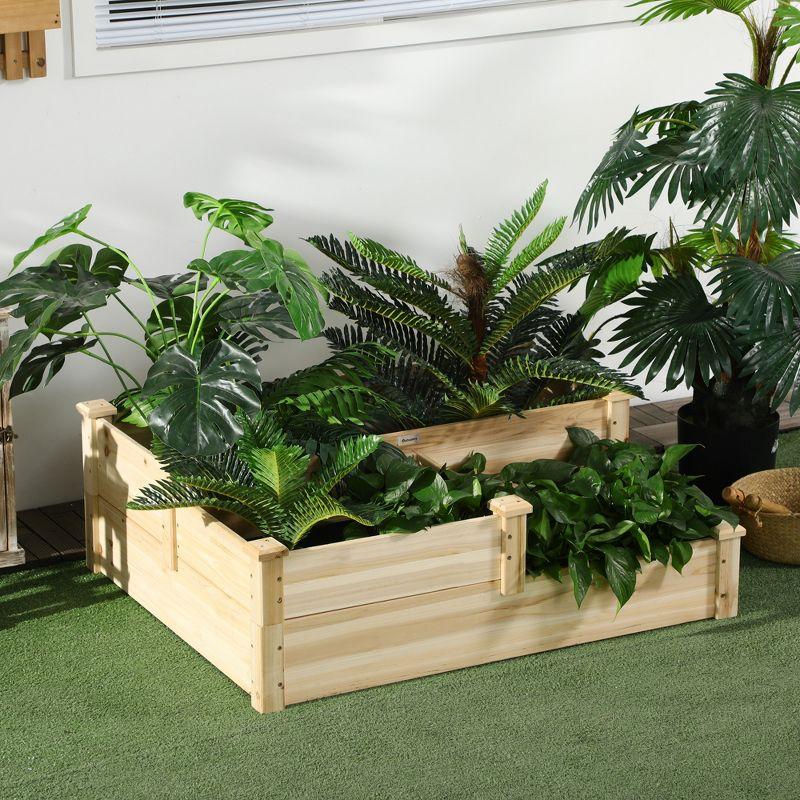 Natural Fir Wood 3-Tier Raised Garden Bed Planter Box