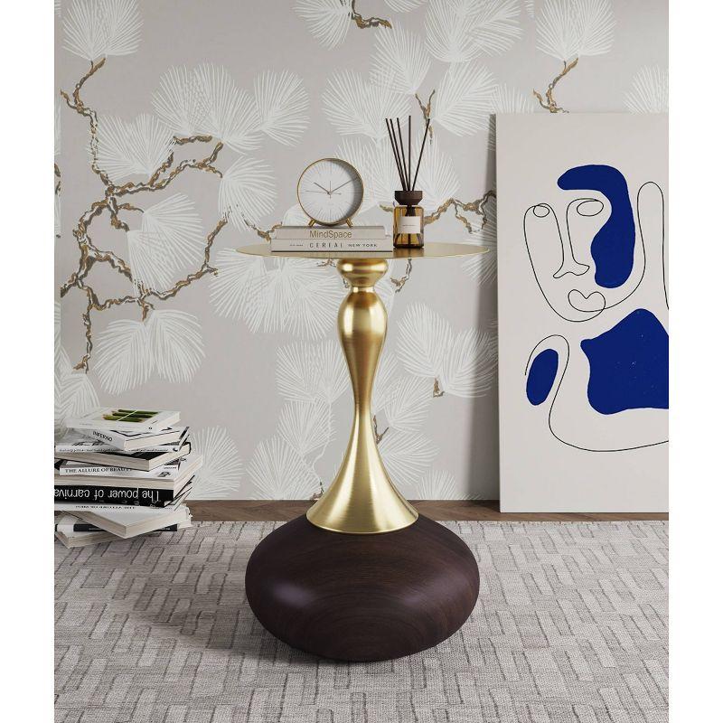 Manhattan Comfort Patchin Modern End Table with Round Metal Base and Gold Tabletop Brown Wood: Stainless Steel, No Assembly Required