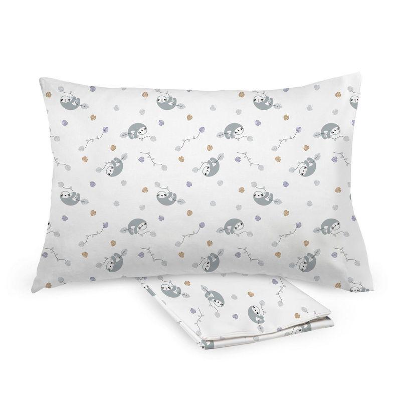 BreathableBaby Cotton Percale Pillowcase, For 13" x 18"/33 x 46 cm Toddler Pillow, Sloths (2-Pack)